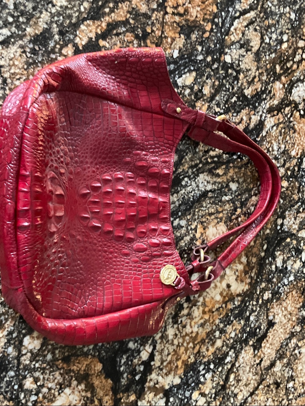 Brahmin Red Croc-Embossed Hobo Shoulder Bag